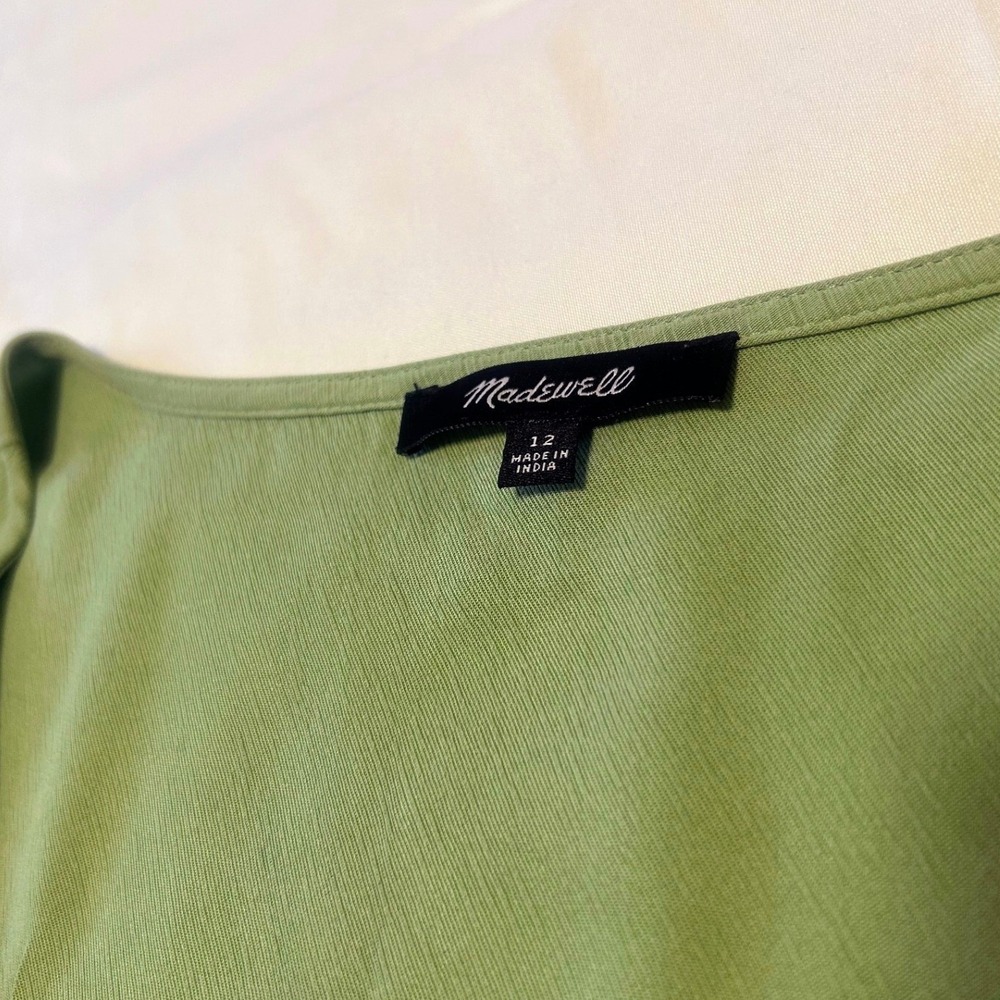 Madewell Sage Green Button Front Midi Dress Lyocell Blend Short Sleeve Size 12 - Picture 6 of 7